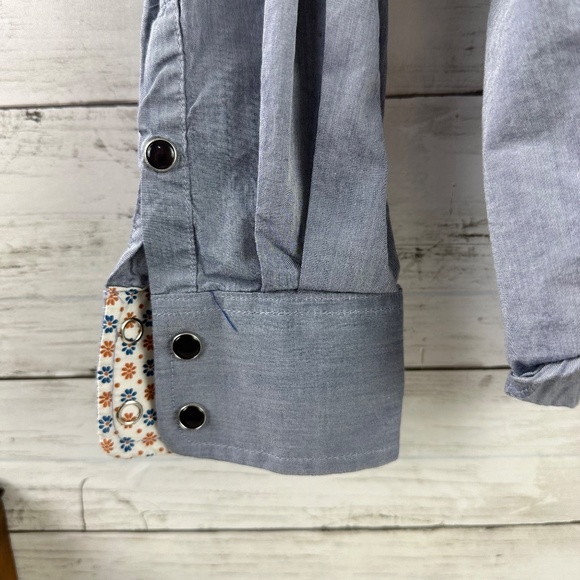 Retta WW Snap Button Shirt Womens Medium Blue‎ Floral Embroidered Western Rodeo - Picture 4 of 12